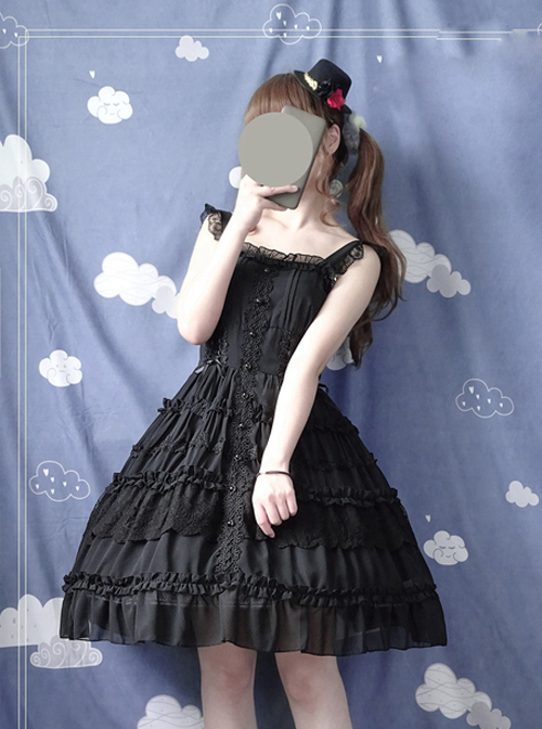 Pure Black And Pure White JSK Classic Lolita Sling Dress