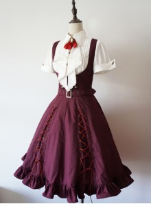 Pure Color Lace-up Punk Lolita Deep Collar Dress