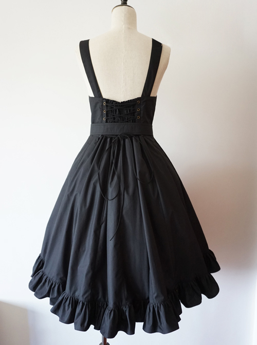 Pure Color Lace-up Punk Lolita Deep Collar Dress