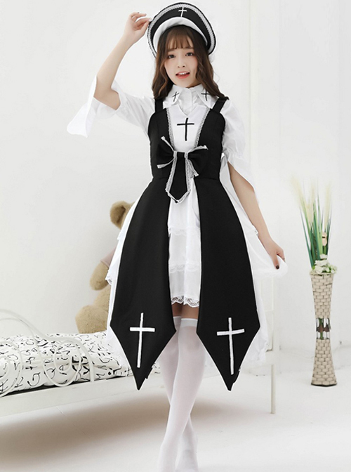 Cross Witch Gothic Lolita Black Or Red Dress And Shirt And Hat Set
