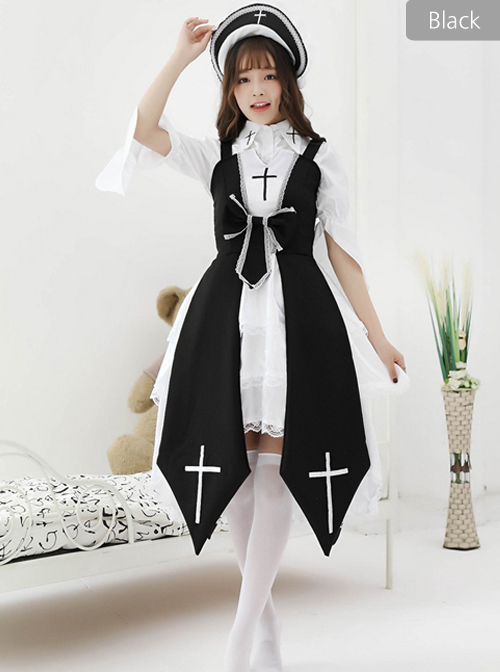 Cross Witch Gothic Lolita Black Or Red Dress And Shirt And Hat Set