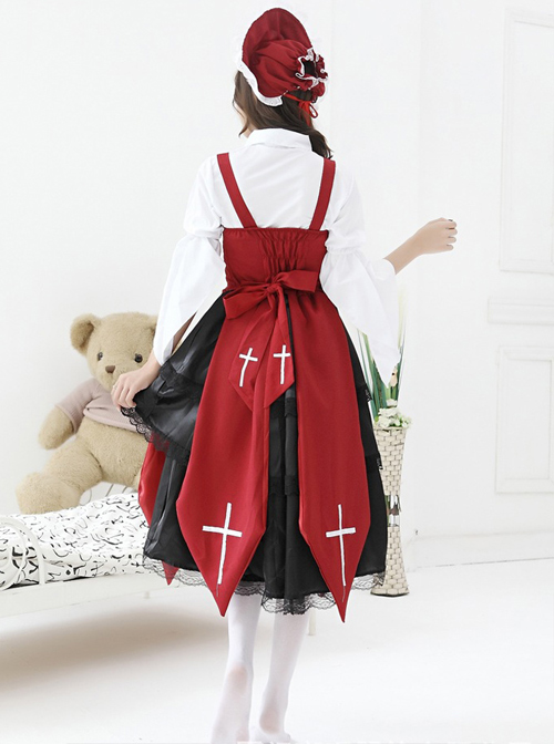 Cross Witch Gothic Lolita Black Or Red Dress And Shirt And Hat Set