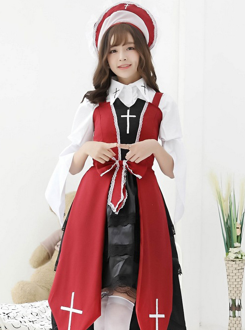 Cross Witch Gothic Lolita Black Or Red Dress And Shirt And Hat Set