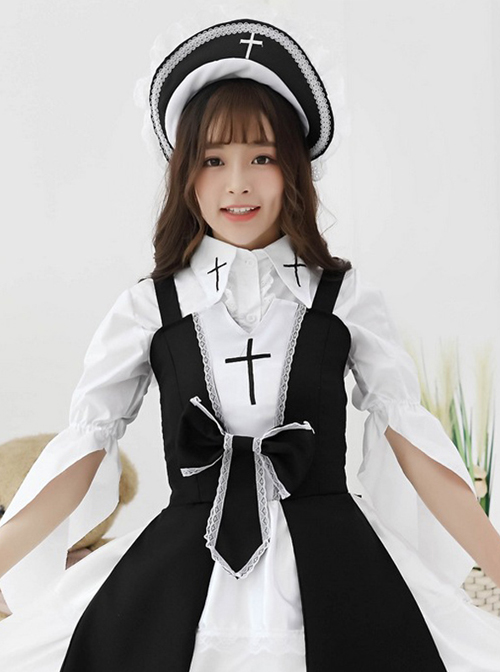 Cross Witch Gothic Lolita Black Or Red Dress And Shirt And Hat Set