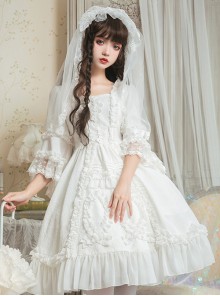 Pure White Retro Gorgeous Trumpet Sleeve Classic Lolita Wedding Dress