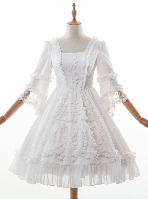 Pure White Retro Gorgeous Trumpet Sleeve Classic Lolita Wedding Dress