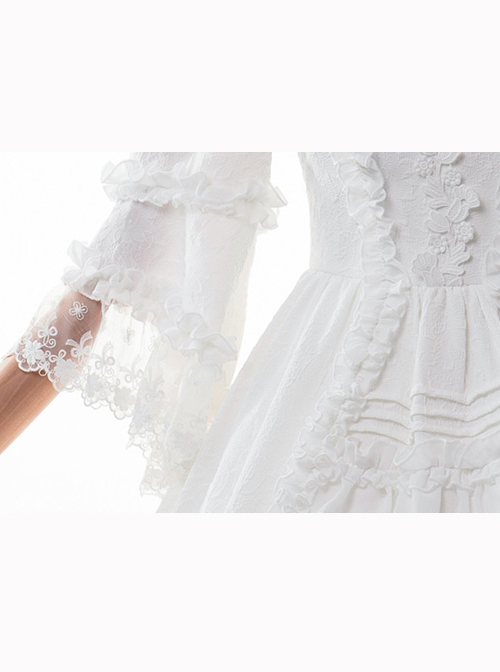 Pure White Retro Gorgeous Trumpet Sleeve Classic Lolita Wedding Dress