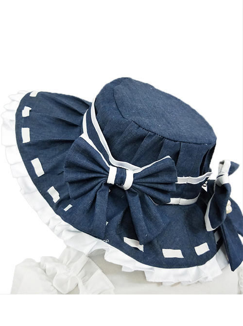 Alice Style White And Navy Blue Classic Lolita Dress And Hat Set