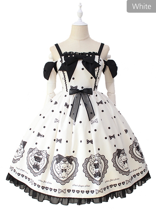 Black Sugar Bear Series Bowknot Sweet Lolita Sling Dress