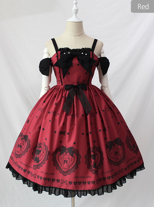 Black Sugar Bear Series Bowknot Sweet Lolita Sling Dress