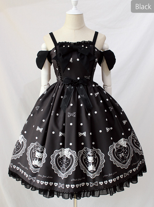 Black Sugar Bear Series Bowknot Sweet Lolita Sling Dress