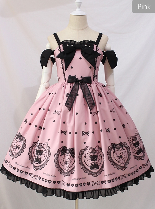 Black Sugar Bear Series Bowknot Sweet Lolita Sling Dress