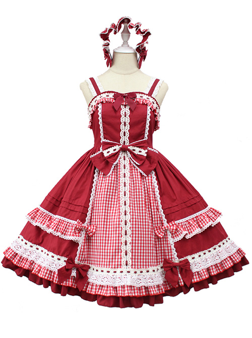 Margaret's Afternoon Tea Series Plaids Splice-color Bowknot Sweet Lolita Sling Dress