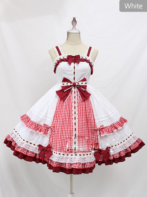 Margaret's Afternoon Tea Series Plaids Splice-color Bowknot Sweet Lolita Sling Dress