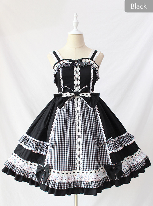 Margaret's Afternoon Tea Series Plaids Splice-color Bowknot Sweet Lolita Sling Dress