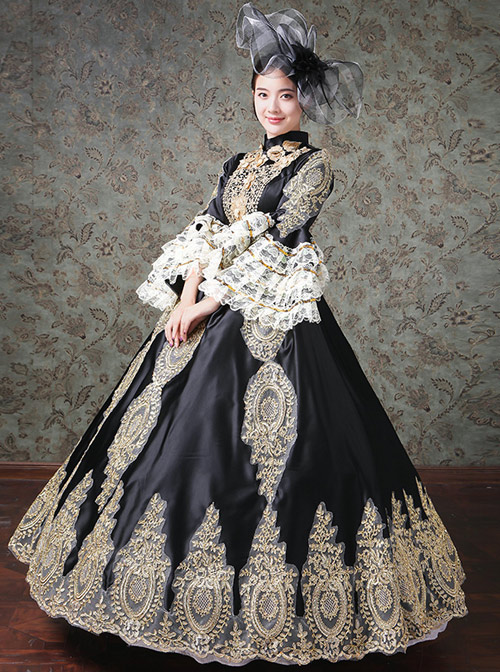 Lace Palace Style Black Trumpet Sleeve Classic Lolita Prom Dress