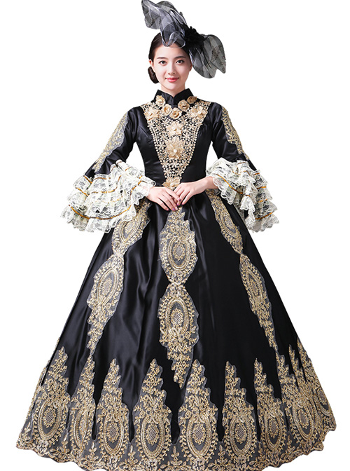 Lace Palace Style Black Trumpet Sleeve Classic Lolita Prom Dress