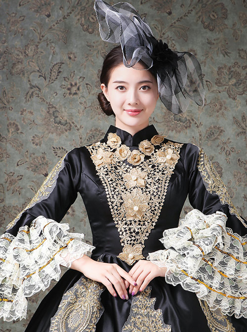 Lace Palace Style Black Trumpet Sleeve Classic Lolita Prom Dress