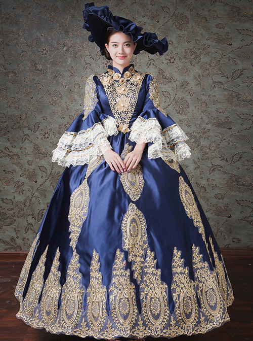 Palace Style Navy Blue Elegant Classic Lolita Prom Long Dress