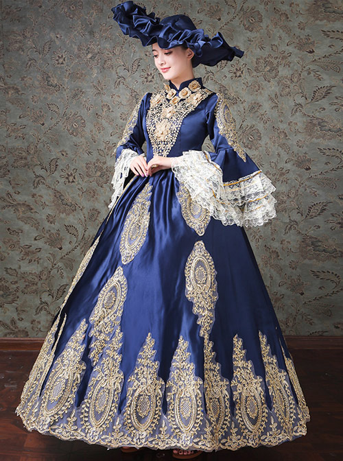 Palace Style Navy Blue Elegant Classic Lolita Prom Long Dress