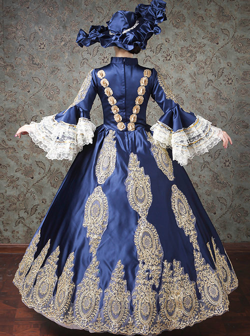 Palace Style Navy Blue Elegant Classic Lolita Prom Long Dress