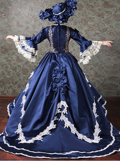 Palace Style Lace Embroidery Navy Blue Classic Lolita Prom Dress