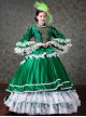 Palace Style White Lace Green Trumpet Sleeve Lolita Prom Long Trailing Dress
