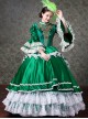 Palace Style White Lace Green Trumpet Sleeve Lolita Prom Long Trailing Dress