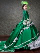 Palace Style White Lace Green Trumpet Sleeve Lolita Prom Long Trailing Dress