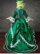 Palace Style White Lace Green Trumpet Sleeve Lolita Prom Long Trailing Dress