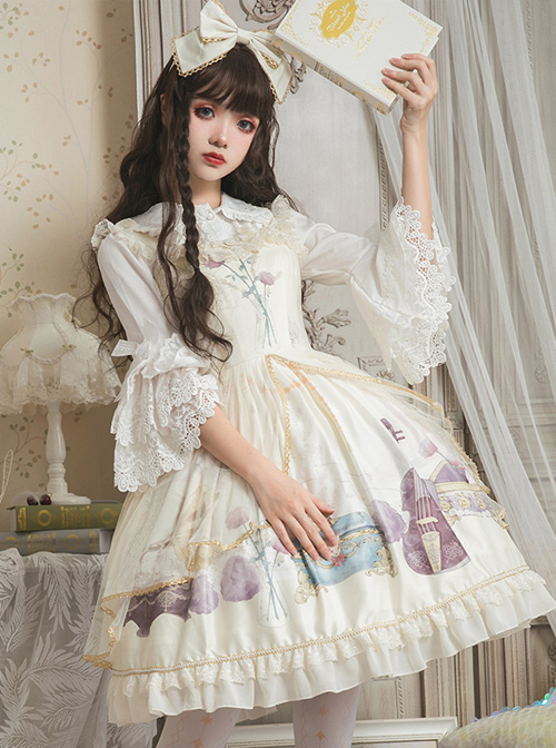 Old Time Dream Series Retro Printing JSK Classic Lolita Sling Dress