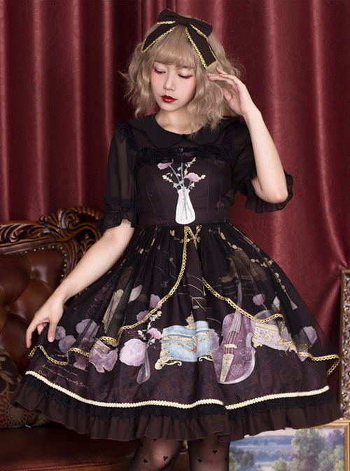 Old Time Dream Series Retro Printing JSK Classic Lolita Sling Dress