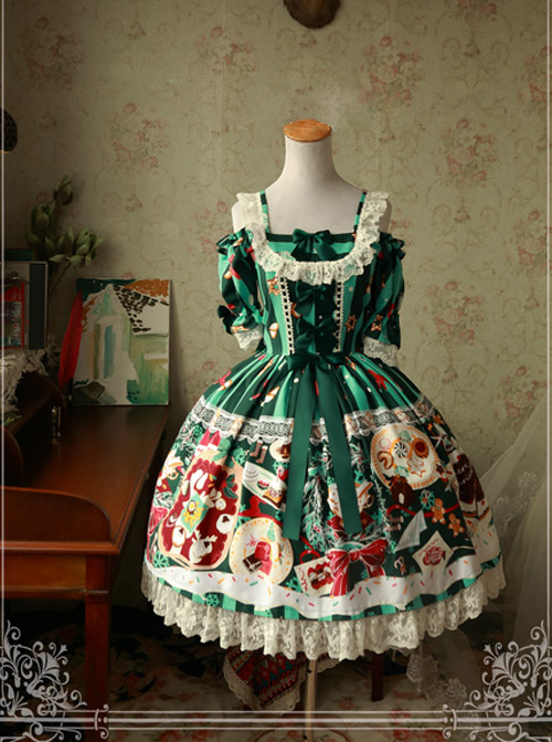 Magic Tea Party Sweet Christmas Series OP Cotton Lace Classic Lolita Short Sleeve Dress