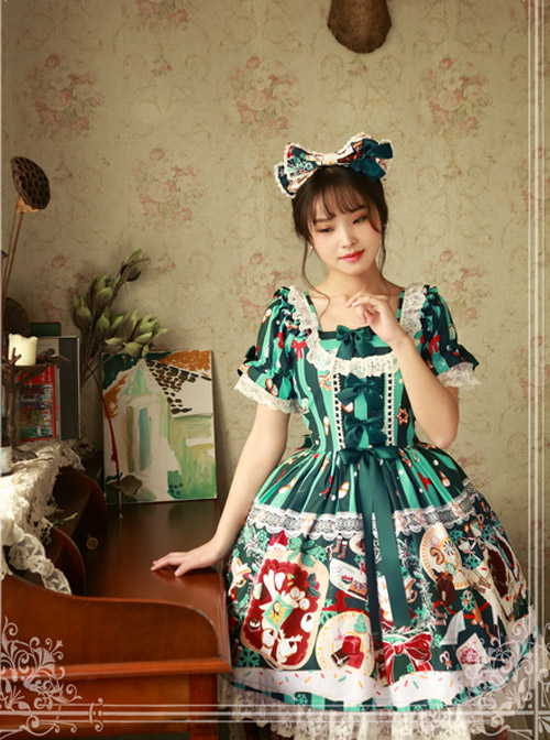 Magic Tea Party Sweet Christmas Series OP Cotton Lace Classic Lolita Short Sleeve Dress