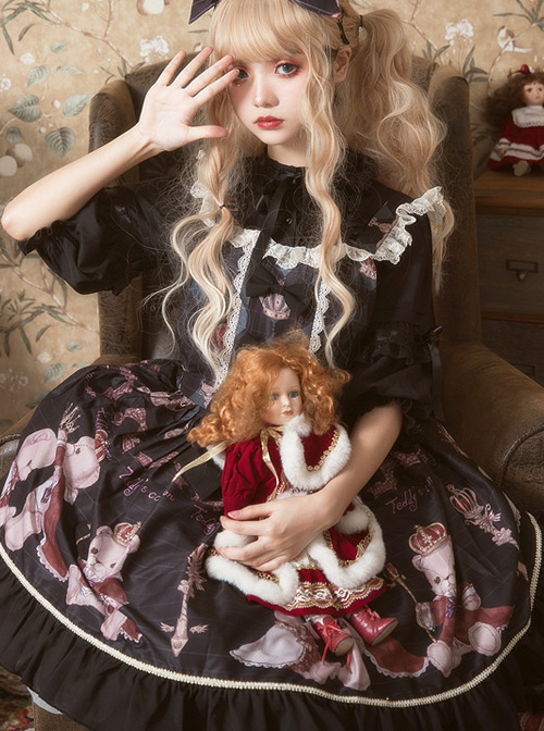 Coronation Bear Series JSK Chiffon Classic Lolita Sling Dress Version 2