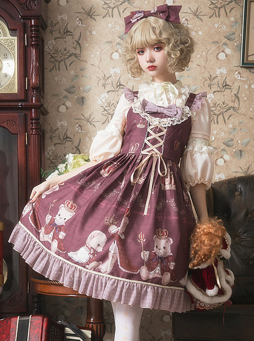 Coronation Bear Series JSK Chiffon Classic Lolita Sling Dress Version 1