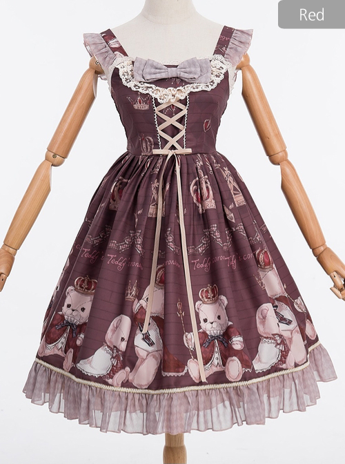 Coronation Bear Series JSK Chiffon Classic Lolita Sling Dress Version 1