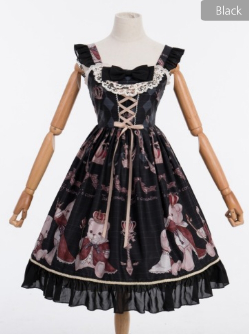 Coronation Bear Series JSK Chiffon Classic Lolita Sling Dress Version 1