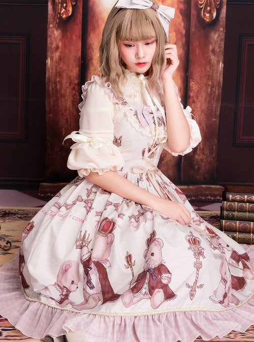 Coronation Bear Series JSK Chiffon Classic Lolita Sling Dress Version 1