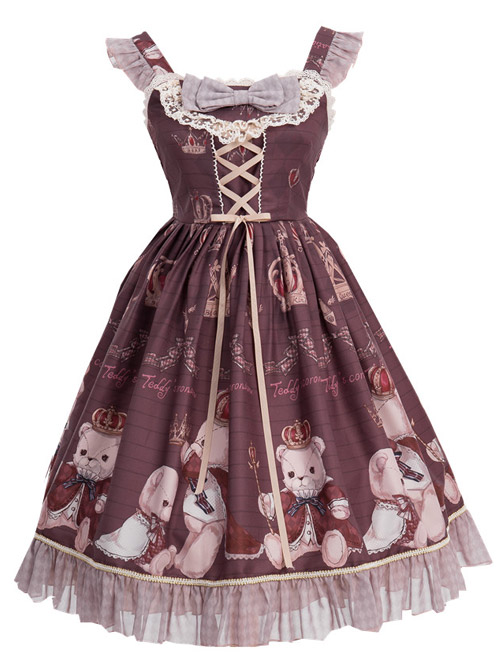 Coronation Bear Series JSK Chiffon Classic Lolita Sling Dress Version 1