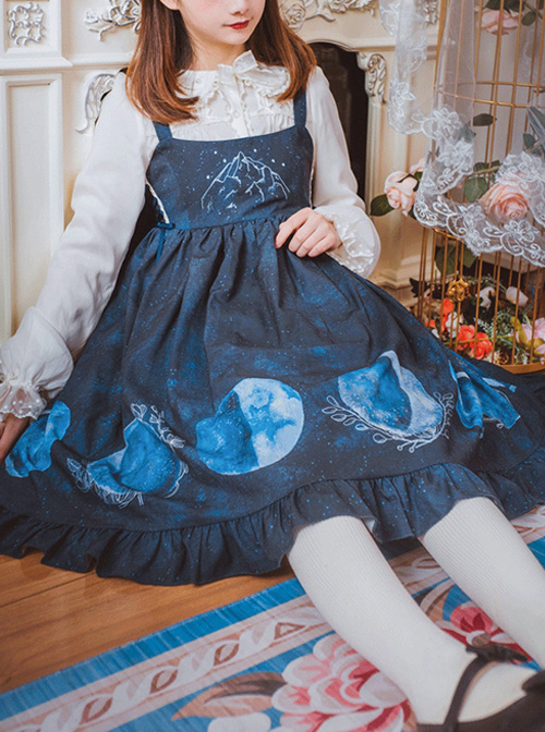 Lunar Eclipse Series Classic Lolita Dark Blue Sling Dress