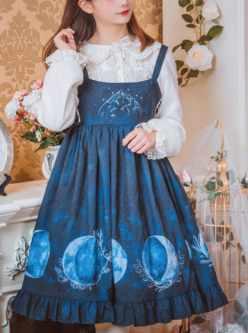 Lunar Eclipse Series Classic Lolita Dark Blue Sling Dress