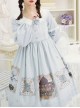 The Gallery Series OP Printing Classic Lolita Light Blue Long Sleeve Dress