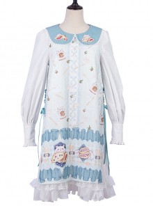 Soft Pancake Series Blue JSK Classic Lolita Sleeveless Dress And Long Sleeve Lining Dress Set