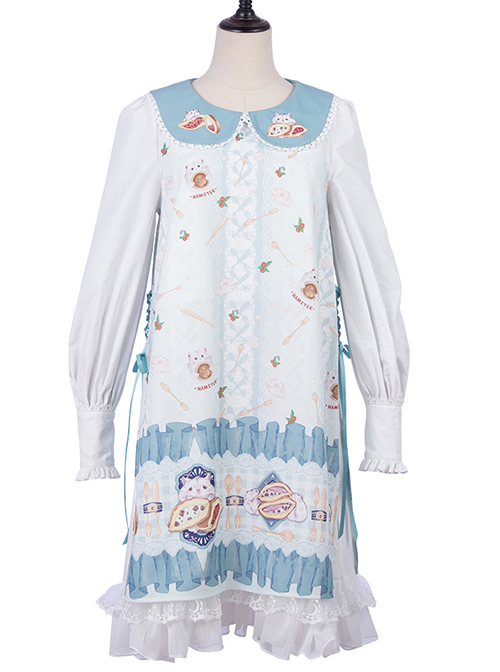 Soft Pancake Series Blue JSK Classic Lolita Sleeveless Dress And Long Sleeve Lining Dress Set