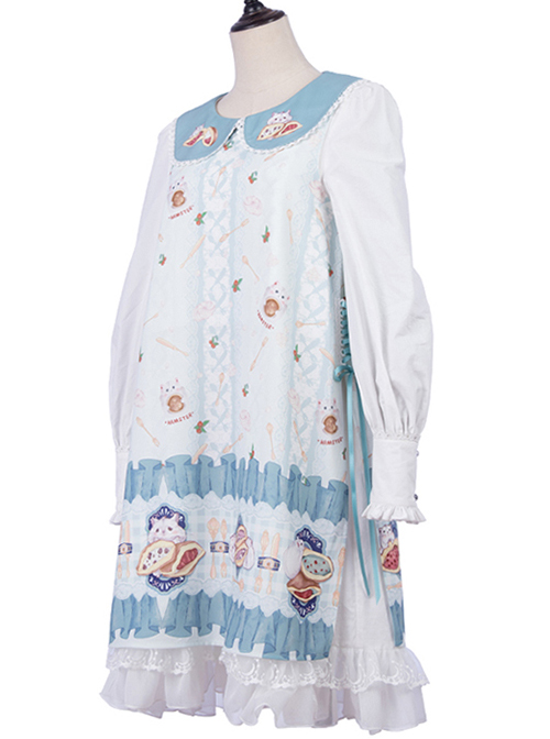Soft Pancake Series Blue JSK Classic Lolita Sleeveless Dress And Long Sleeve Lining Dress Set