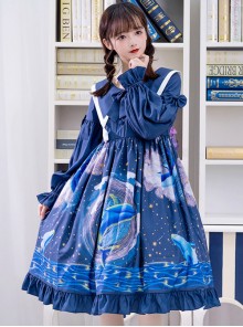 Nebula Whale Series OP Printing Classic Lolita Long Sleeve Dress