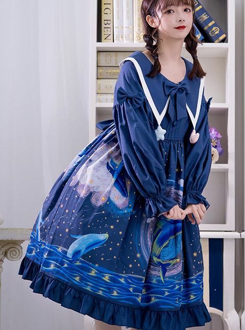 Nebula Whale Series OP Printing Classic Lolita Long Sleeve Dress