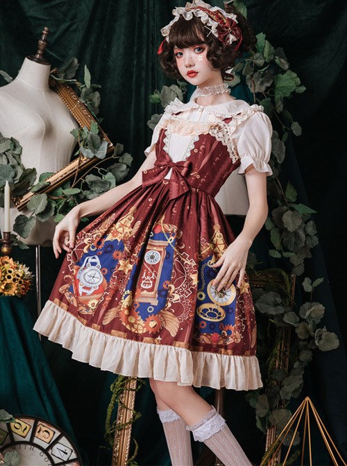 Time Machine Heart Series Printing JSK Retro Classic Lolita Sling Dress