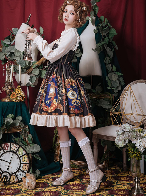 Time Machine Heart Series Printing JSK Retro Classic Lolita Sling Dress